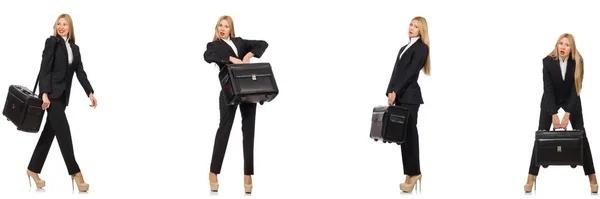 Femme d'affaires avec valise isolée sur blanc — Photo