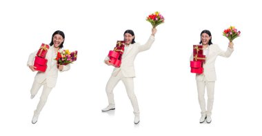 Adam beyaz izole giftbox ile