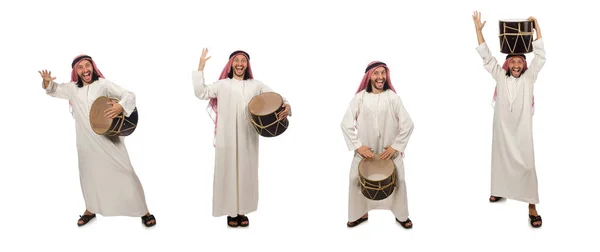 Arab man playing drum isolated on white — Stock Photo, Image