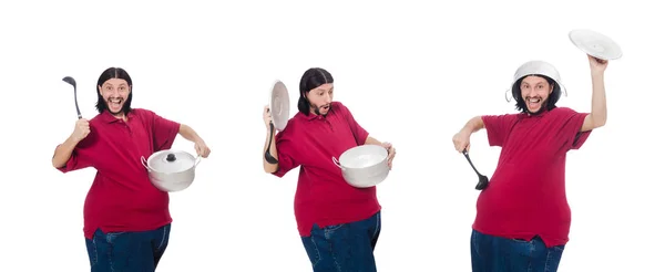 Obese man isolated on the white — Stock Photo, Image