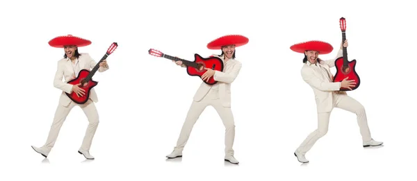 मैक्सिकन गिटार खिलाड़ी सफेद पर अलग — स्टॉक फ़ोटो, इमेज