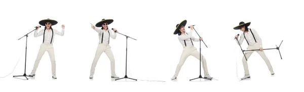 Hombre divertido con sombrero mexicano sombrero aislado en blanco — Foto de Stock