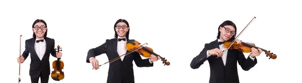 Hombre Divertido Con Instrumento Música Blanco — Foto de Stock