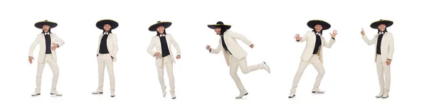 Divertido mexicano en traje y sombrero aislado en blanco — Foto de Stock