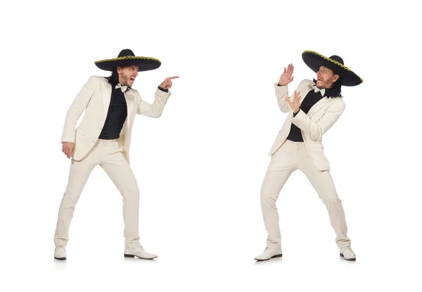 Divertido mexicano en traje y sombrero aislado en blanco — Foto de Stock