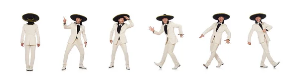 Divertido mexicano en traje y sombrero aislado en blanco — Foto de Stock