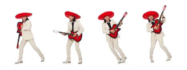양복에 흰색 절연 기타를 들고 재미 있는 멕시코 — 스톡 사진