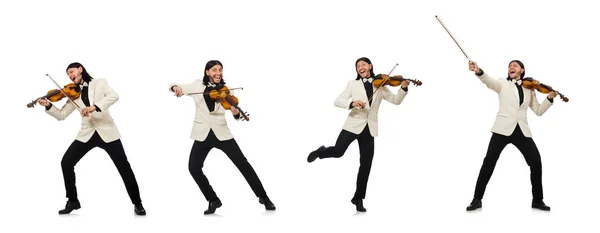 Muž s houslové hry na bílém pozadí — Stock fotografie