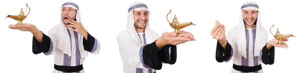 Арабські чоловік з ліхтарем, ізольовані на білому — стокове фото