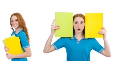 Beyaz izole notları ile kız öğrenci 