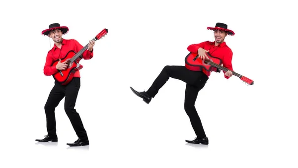 Man wearing sombrero with guitar — Stock Photo, Image