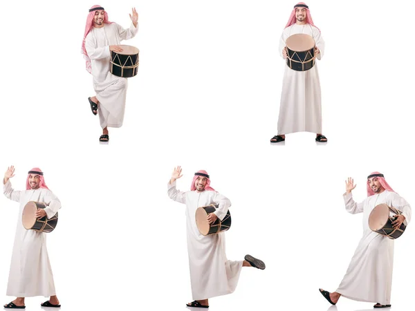 Arab man with drum isolated on white — Stock Photo, Image