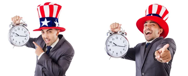 Ο άνθρωπος με το αμερικανικό καπέλο στην αντίληψη της διαχείρισης του χρόνου — Φωτογραφία Αρχείου