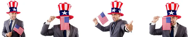 Άνθρωπος με αμερικανική καπέλο και σημαία — Φωτογραφία Αρχείου