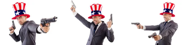 Man with american hat and handguns — Stock Photo, Image