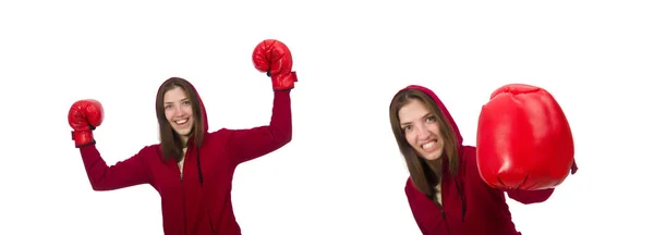 Mujer boxeadora aislada en el blanco —  Fotos de Stock