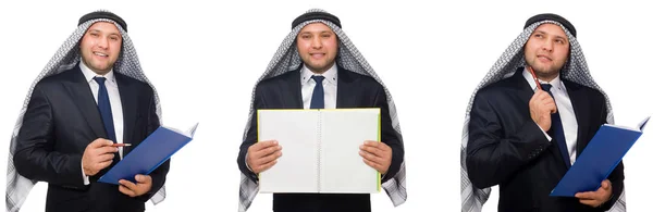 Arabský obchodník s poznámkami izolované na bílém — Stock fotografie