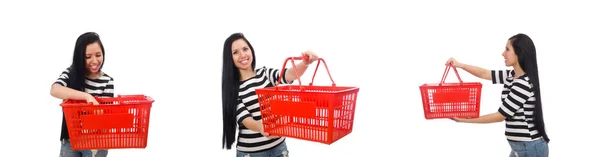 A bevásárlókosár elszigetelt fehér nő — Stock Fotó