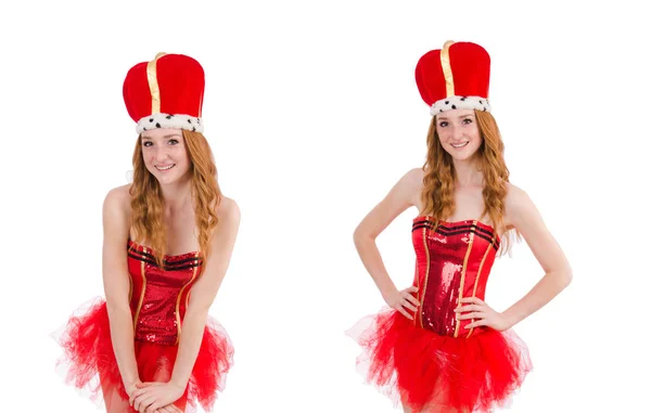 Rood haar meisje in Carnaval kostuum geïsoleerd op wit — Stockfoto