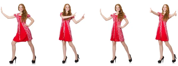 Redhead woman in red dress — Stock Photo, Image