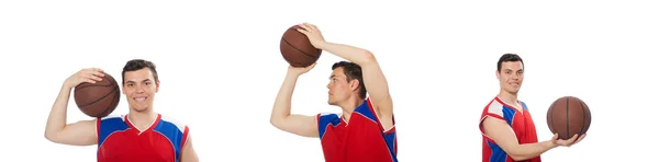 Jovem jogador de basquete isolado no branco — Fotografia de Stock