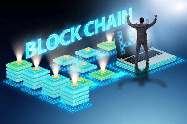 Jonge zakenman in innovatief blockchain concept — Stockfoto