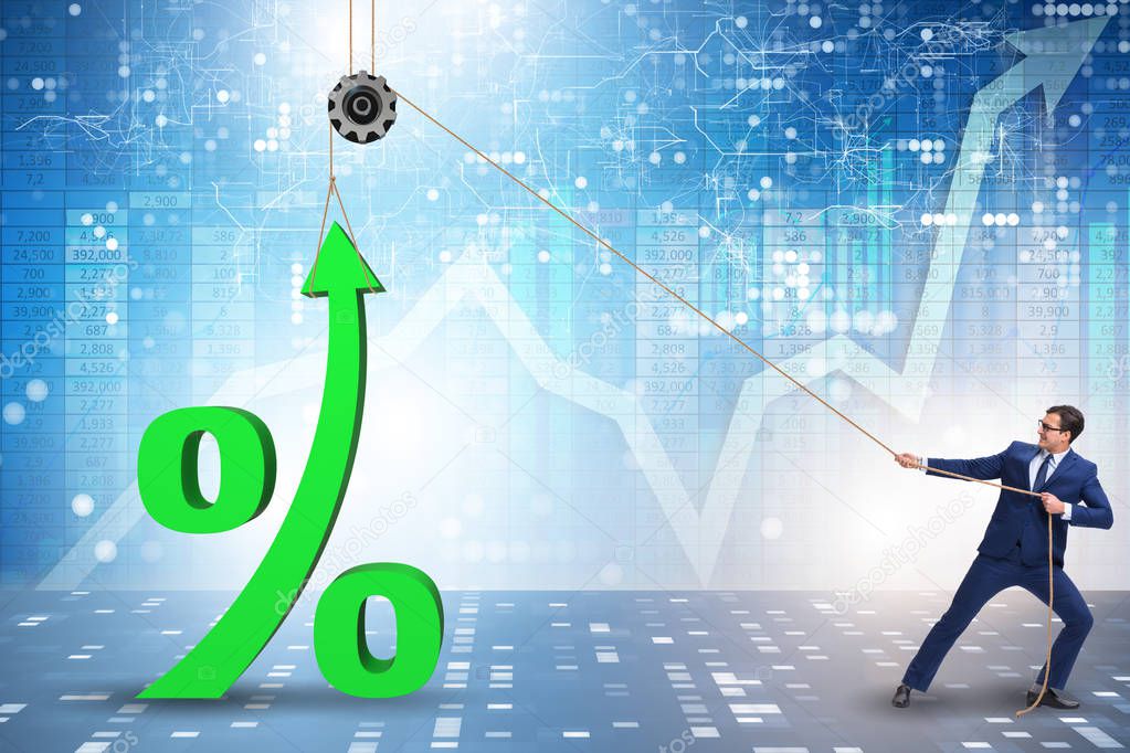 Businessman increasing interest rate in market