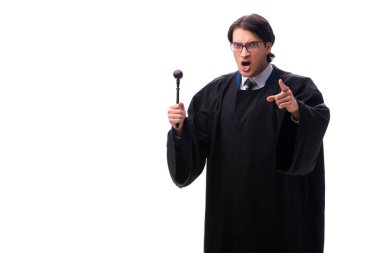 Genç yakışıklı Yargıç üzerinde beyaz izole 