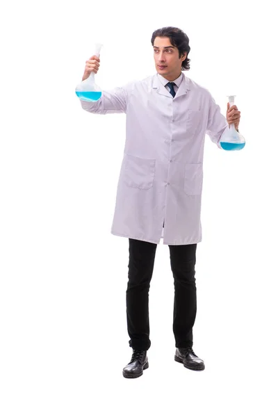 Νεαρός χημικός απομονωμένος σε λευκό φόντο — Φωτογραφία Αρχείου