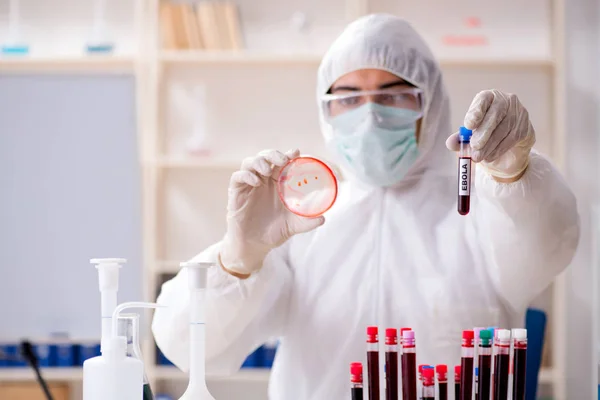 Giovane bel chimico che lavora in laboratorio — Foto Stock