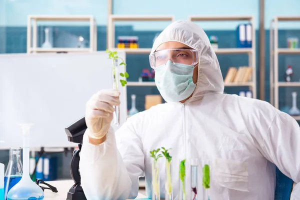 Hombre biotecnológico científico químico que trabaja en el laboratorio —  Fotos de Stock