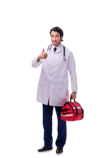 Jeune homme médecin ambulancier isolé sur blanc — Photo