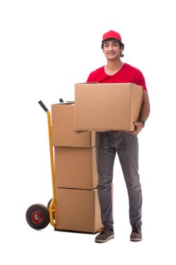 Kutusu ile genç erkek kurye 