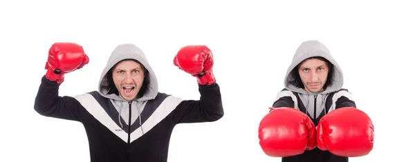 Boxeador divertido aislado en el blanco — Foto de Stock