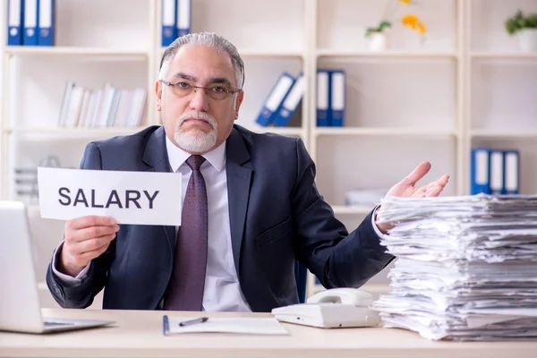 White bearded old businessman employee unhappy with excessive wo