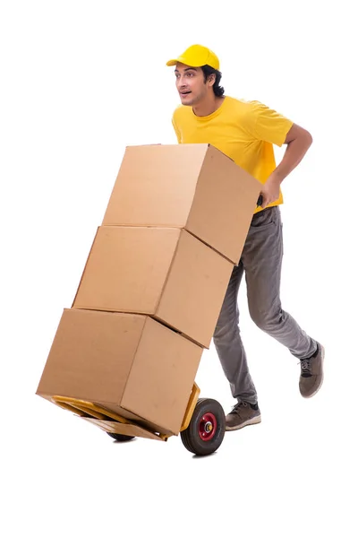Jonge Mannelijke Courier Met Box — Stockfoto