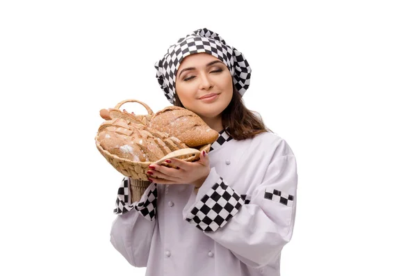 Young female baker isolated on white — Stock Photo, Image