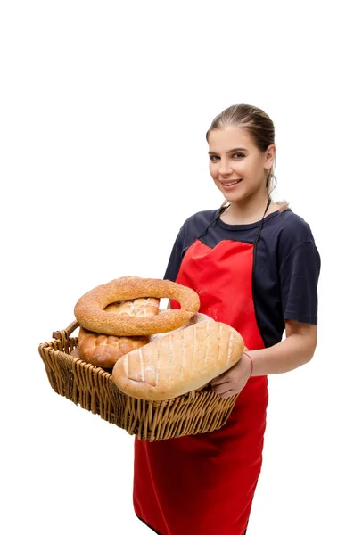 Jeune boulanger femelle isolé sur blanc — Photo