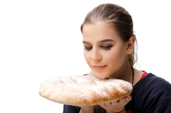 Junge Bäckerin isoliert auf weiß — Stockfoto