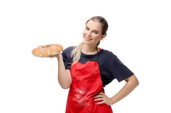 Young female baker isolated on white — Stock Photo, Image