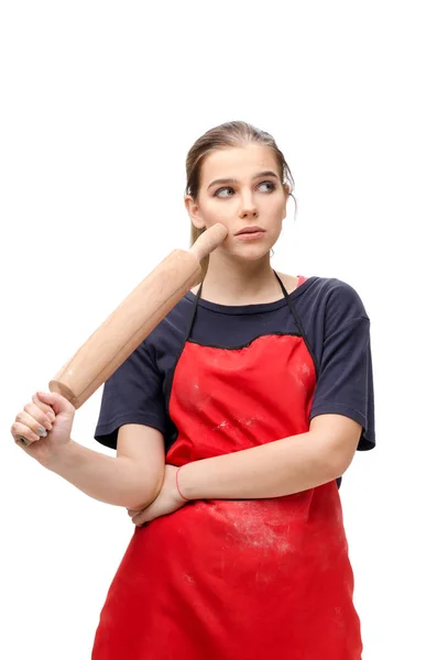 Young female baker isolated on white — Stock Photo, Image