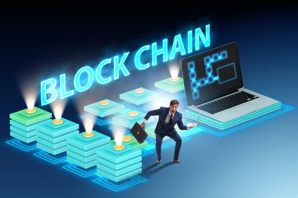 Verward werknemer over blockchain concept — Stockfoto