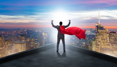 Süper kahraman işadamı binanın üstüne