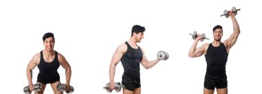 Dambılı adam beyaza izole edilmiş.