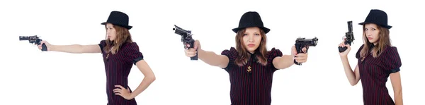 Woman gangster isolated on white — Stock Photo, Image