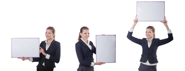 Mujer mujer de negocios con tablero en blanco — Foto de Stock