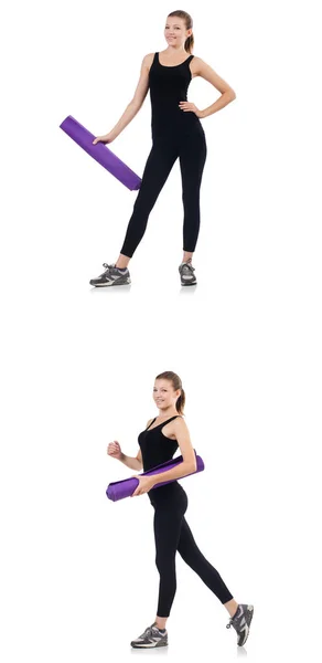 Young woman doing exercises isolated on white — Stock Photo, Image