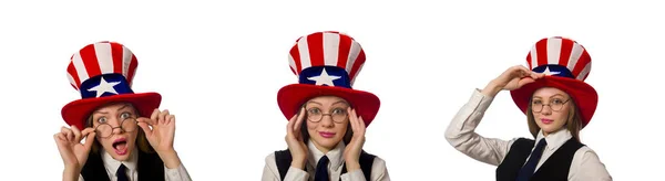 Woman wearing hat with american symbols — Stock Photo, Image