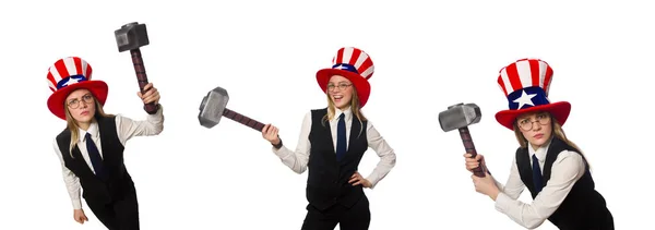 Kvinna bär hatt med amerikanska symboler — Stockfoto