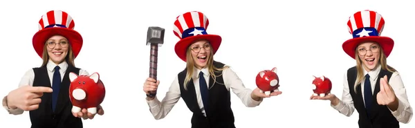Collage con donna e cappello americano — Foto Stock